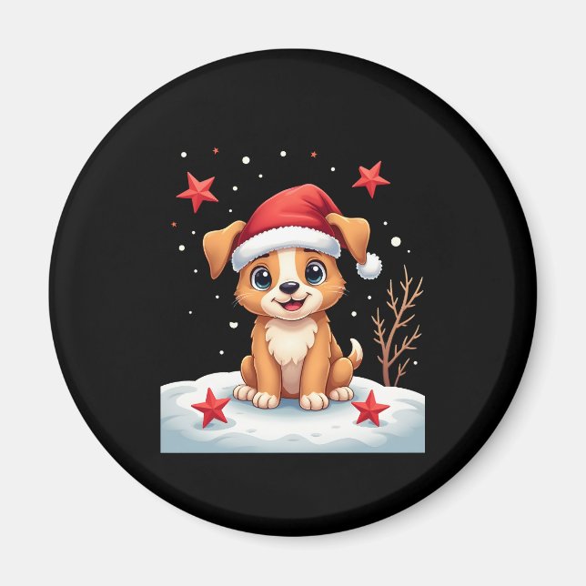 Funny Dog with Christmas Stars for Festive Season  Magnet (Front)