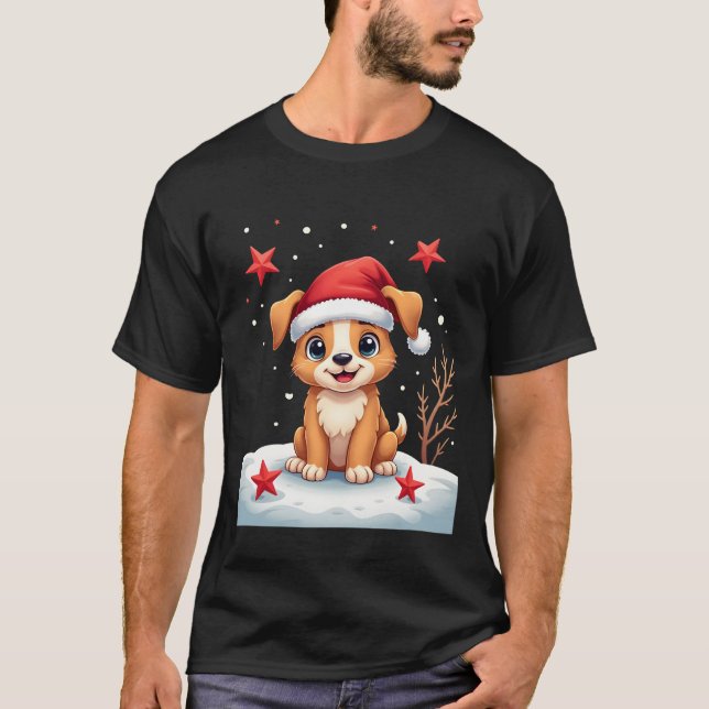 Funny Dog with Christmas Stars for Festive Season  T-Shirt (Front)