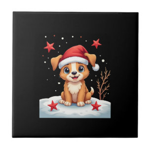 Funny Dog with Christmas Stars for Festive Season Tile