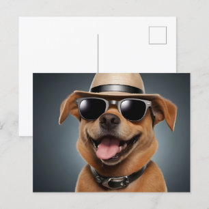 Funny dog with glasses and hat postcard