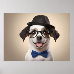 Funny dog with glasses and hat poster