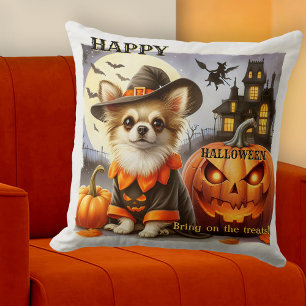 Funny Dog with Pumpkins Halloween Treats Cushion