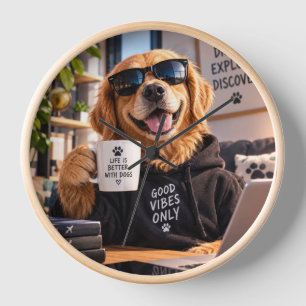 **Funny Dog Wooden Wall Clock – Goofy Dog Home Dec
