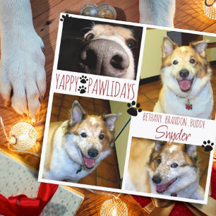 Funny Dog YAPPY PAWLIDAYS 4 Photo Paw Prints Card