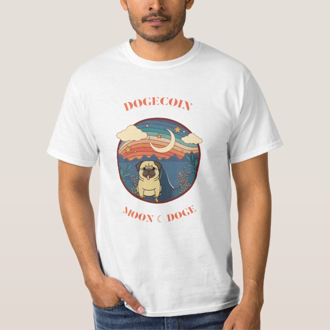 Funny Dogecoin dog sitting in space -Space Dog T-Shirt (Front)