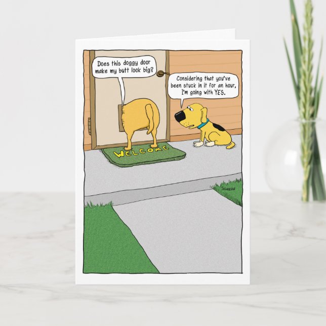Funny Doggy Door Birthday Card (Front)