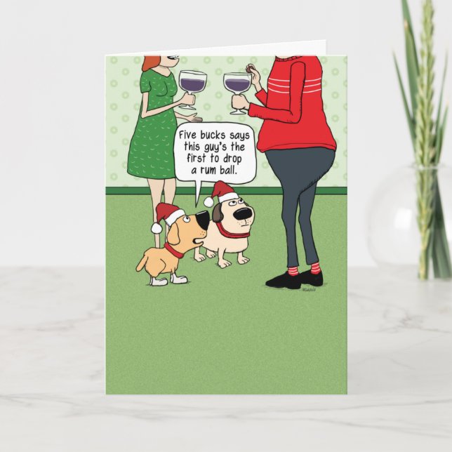 Funny Dogs at Party Christmas Card (Front)