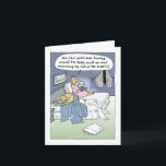 Funny Dogs Cartoon Couple Wedding Anniversary Card<br><div class="desc">“Now that you’re done turning around ten times, would you mind returning my side of the covers?!” Cartoon of two dogs in bed. Husband dog all wrapped up in blankets and wife dog is wearing a pink bathrobe, has hair in rollers and is reading a book. A funny wedding anniversary...</div>