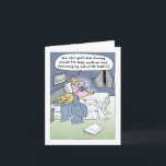 Funny Dogs Cartoon Couple Wedding Anniversary Card<br><div class="desc">“Now that you’re done turning around ten times, would you mind returning my side of the covers?!” Cartoon of two dogs in bed. Husband dog all wrapped up in blankets and wife dog is wearing a pink bathrobe, has hair in rollers and is reading a book. A funny wedding anniversary...</div>