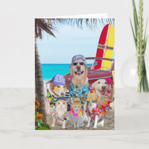 Funny Dogs/Cats Hawaiian/Surfer Birthday Card