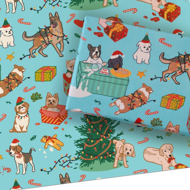Funny Dogs Christmas Wrapping Paper - Blue (Creator Uploaded)