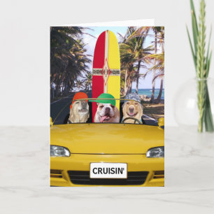 Funny Dogs Cruisin' Surfer Birthday Card