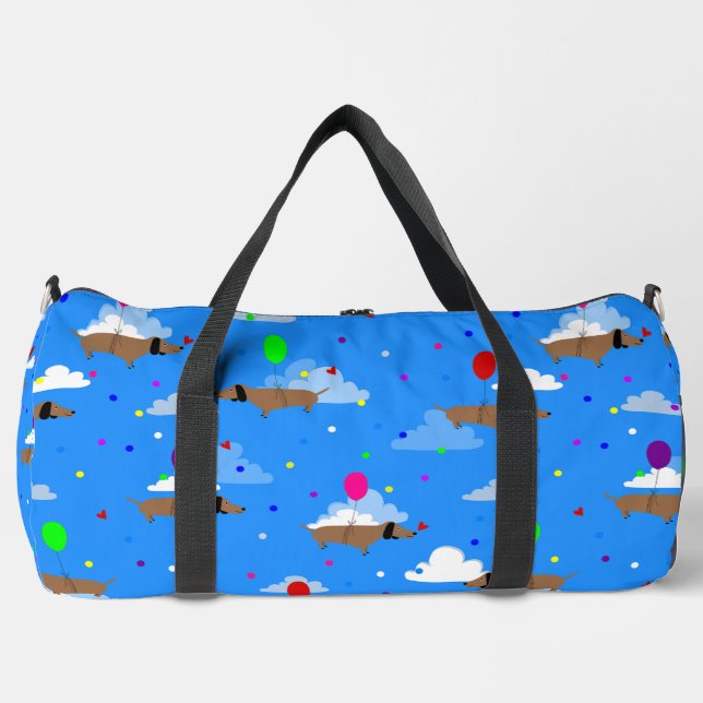 funny dogs dachshund balloons clouds duffle bag (Front)