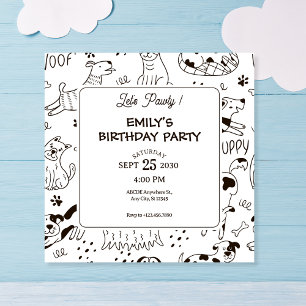 Funny Dogs doodle pattern birthday  Invitation