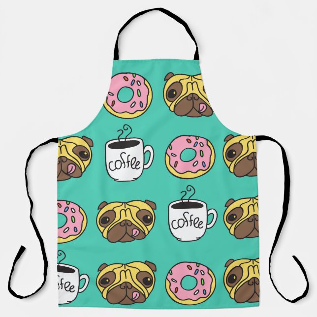 Funny dogs, doughnuts, coffee pattern. apron (Front)