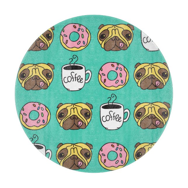 Funny dogs, doughnuts, coffee pattern. cutting board (Front)