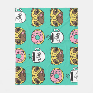 Funny dogs, doughnuts, coffee pattern. fleece blanket