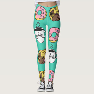 Funny dogs, doughnuts, coffee pattern. leggings