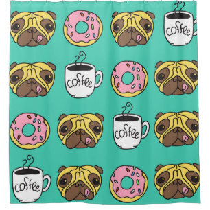 Funny dogs, doughnuts, coffee pattern. shower curtain
