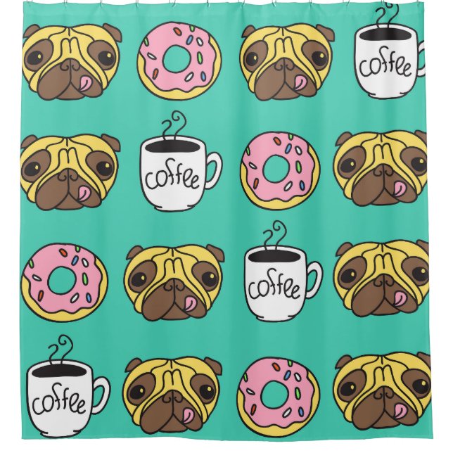 Funny dogs, doughnuts, coffee pattern. shower curtain (Front)