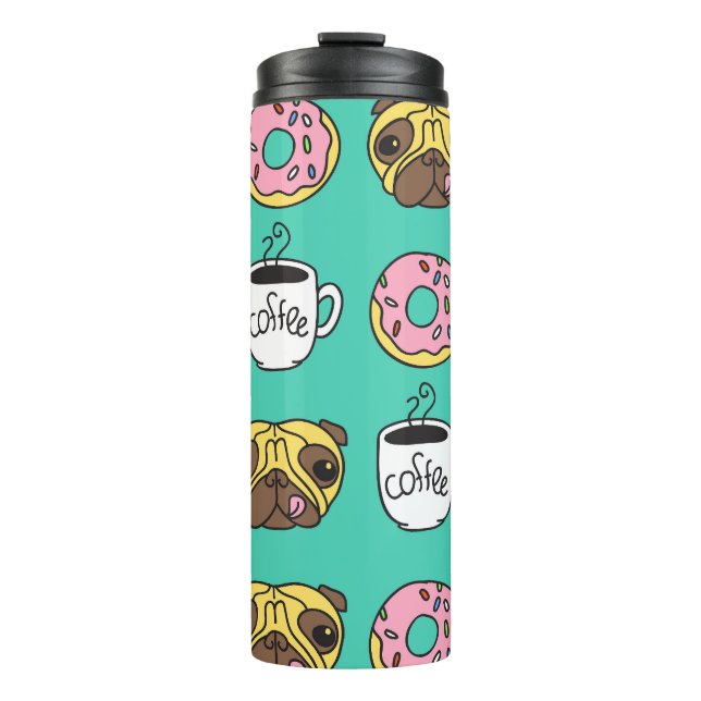 Funny dogs, doughnuts, coffee pattern. thermal tumbler (Front)