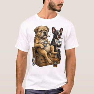 Funny Dogs Drinking Beer and Whiskey Retro Graphic T-Shirt