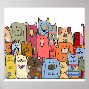 Funny dogs family: seamless pattern. poster
