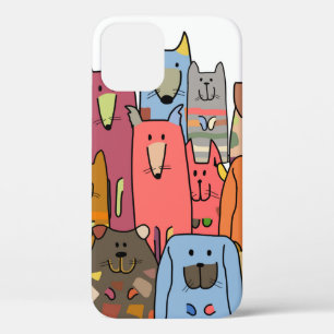 Funny dogs family, seamless pattern, vintage illus iPhone 12 case