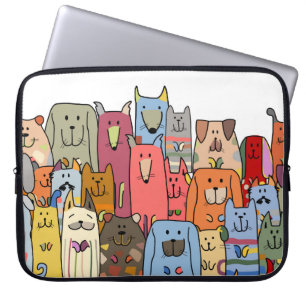 Funny dogs family, seamless pattern, vintage illus laptop sleeve