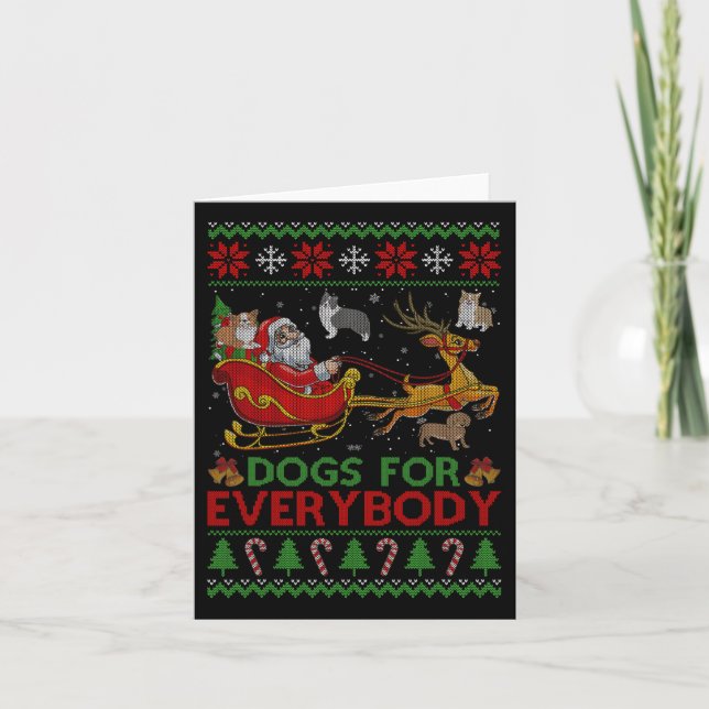 Funny Dogs For Everybody Santa Sleigh Ugly Christm Card (Front)