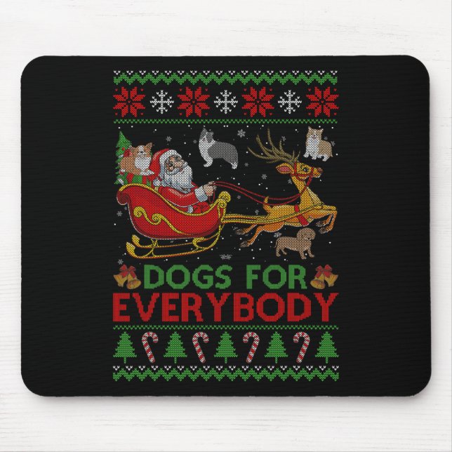Funny Dogs For Everybody Santa Sleigh Ugly Christm Mouse Mat (Front)