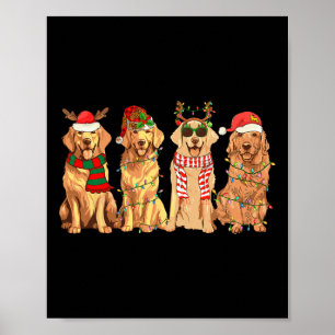 Funny Dogs Golden Retriever Christmas Xmas Lights Poster