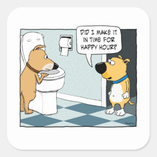 Funny Dogs Happy Hour at Toilet Bowl Square Sticker