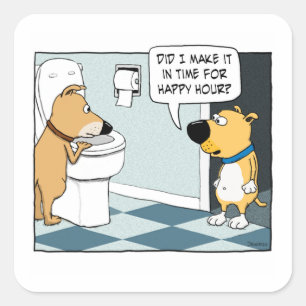 Funny Dogs Happy Hour at Toilet Bowl Square Sticker