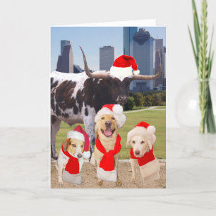 Funny Dogs Merry Christmas from Houston Holiday Card