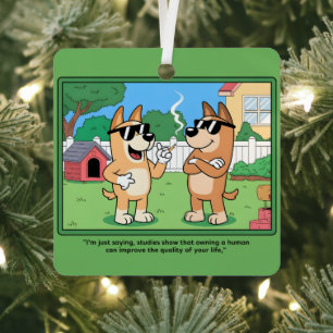 Funny Dogs Owning Human Comic Quote Art Metal Tree Decoration