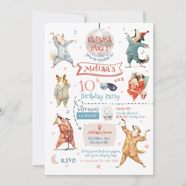 Funny Dogs Pajama Party Birthday Invitation (Front)