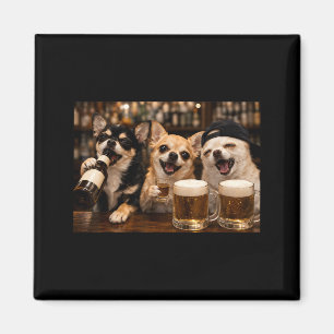 Funny Dogs Party Drinking Beer Friends Chihuahua Magnet