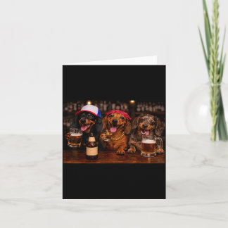 Funny Dogs Party Drinking Beer Friends Dachshund Card