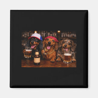 Funny Dogs Party Drinking Beer Friends Dachshund Magnet