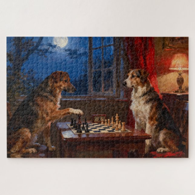 Funny Dogs Playing Chess Dog Lover Gift Jigsaw Puzzle (Horizontal)