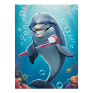 funny dolphin brush teeth  poster