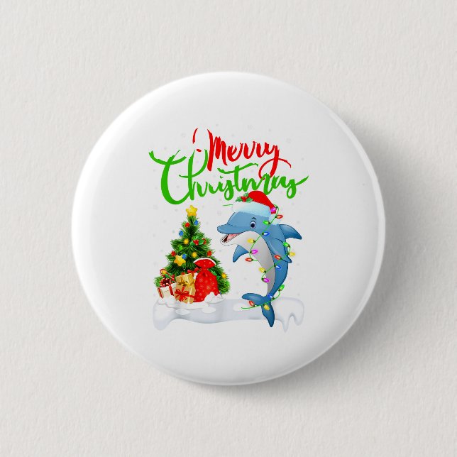 Funny Dolphin Fish Lover Xmas Lighting Dolphin Chr 6 Cm Round Badge (Front)