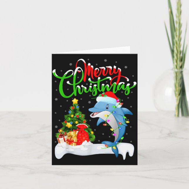 Funny Dolphin Fish Lover Xmas Lighting Dolphin Chr Card (Front)