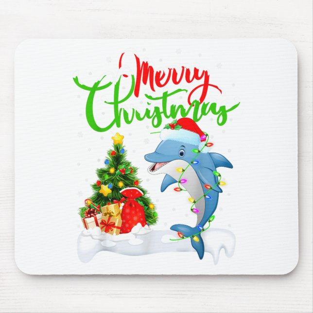 Funny Dolphin Fish Lover Xmas Lighting Dolphin Chr Mouse Mat (Front)