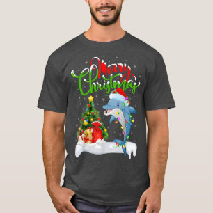 Funny Dolphin Fish Lover Xmas Lighting Dolphin Chr T-Shirt