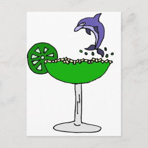 Funny Dolphin in Margarita Glass Postcard