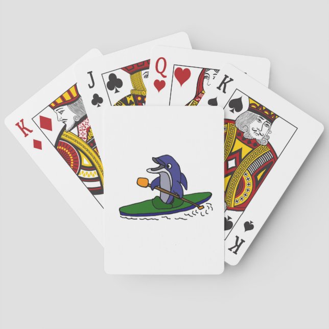 Funny Dolphin Kayaking Playing Cards (Back)