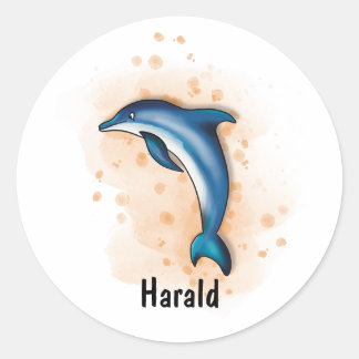 funny dolphins water color style classic round sticker
