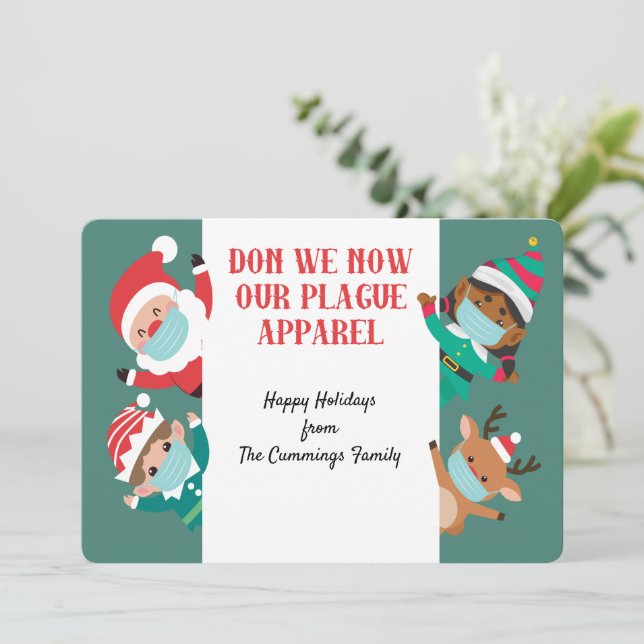 Funny Don We Now Our Plague Apparel Christmas Holiday Card (Standing Front)